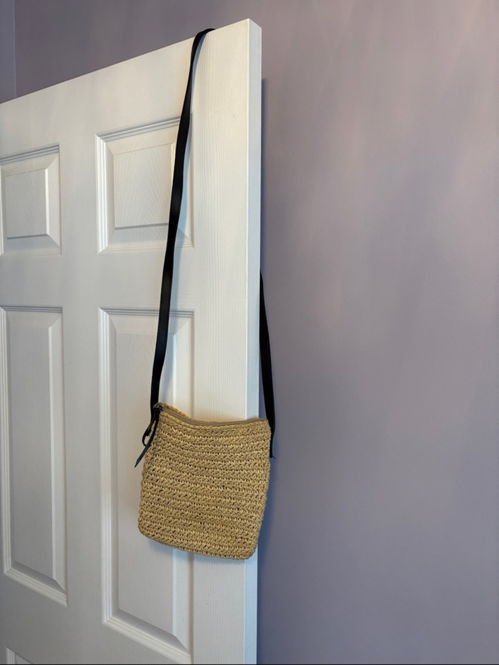 Eddie Bauer Beige Straw Crossbody with Black Strap